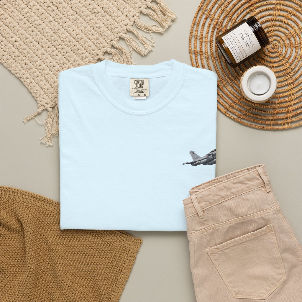 Jet Fighter Pocket T‑Shirt — Minimal Military Aircraft Graphic
