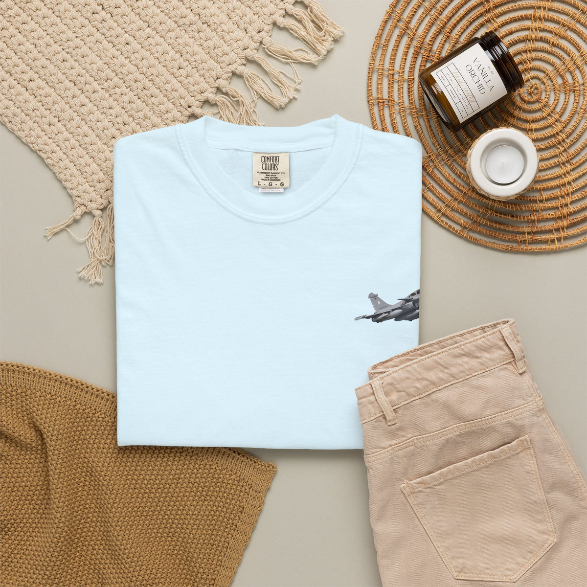Jet Fighter Pocket T‑Shirt — Minimal Military Aircraft Graphic