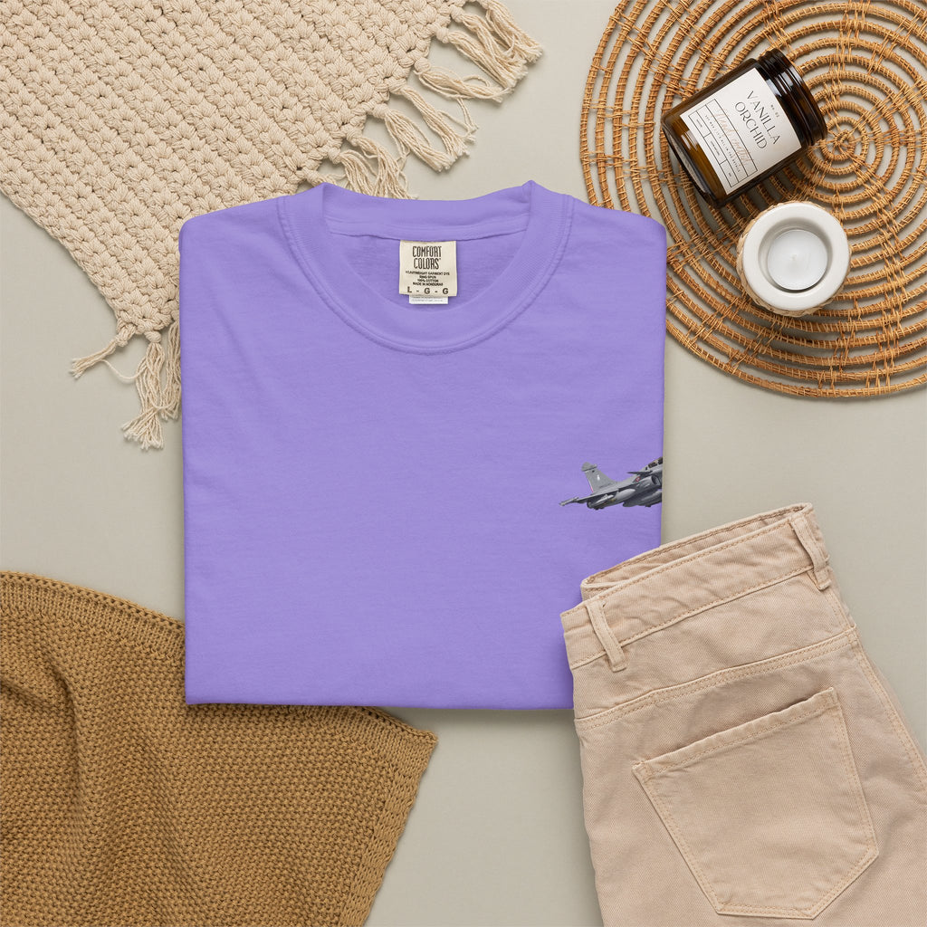 Jet Fighter Pocket T‑Shirt — Minimal Military Aircraft Graphic