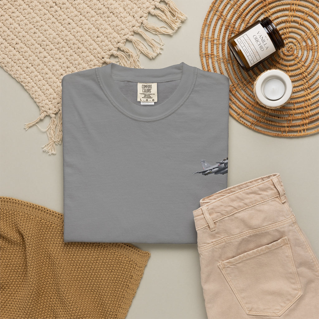 Jet Fighter Pocket T‑Shirt — Minimal Military Aircraft Graphic