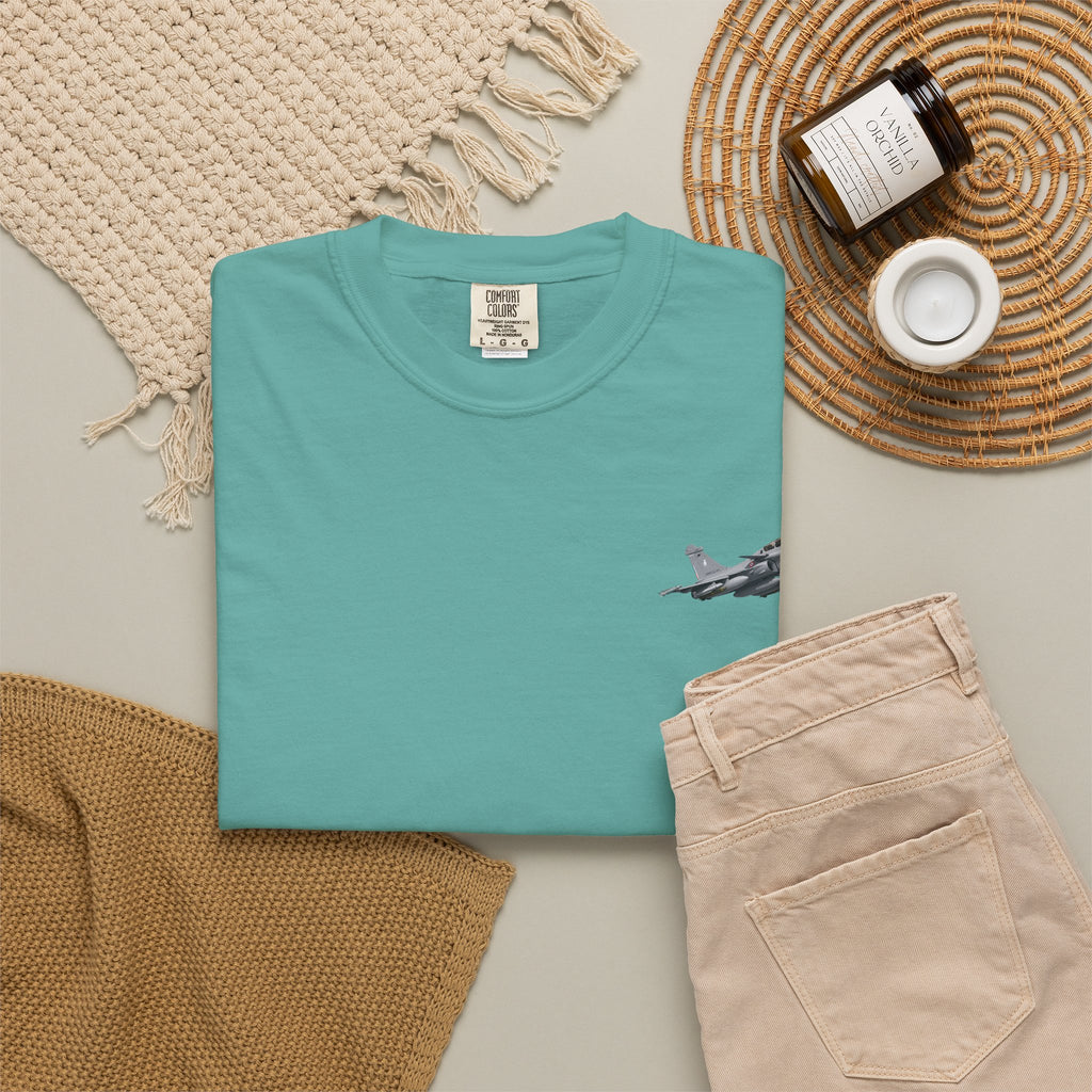 Jet Fighter Pocket T‑Shirt — Minimal Military Aircraft Graphic
