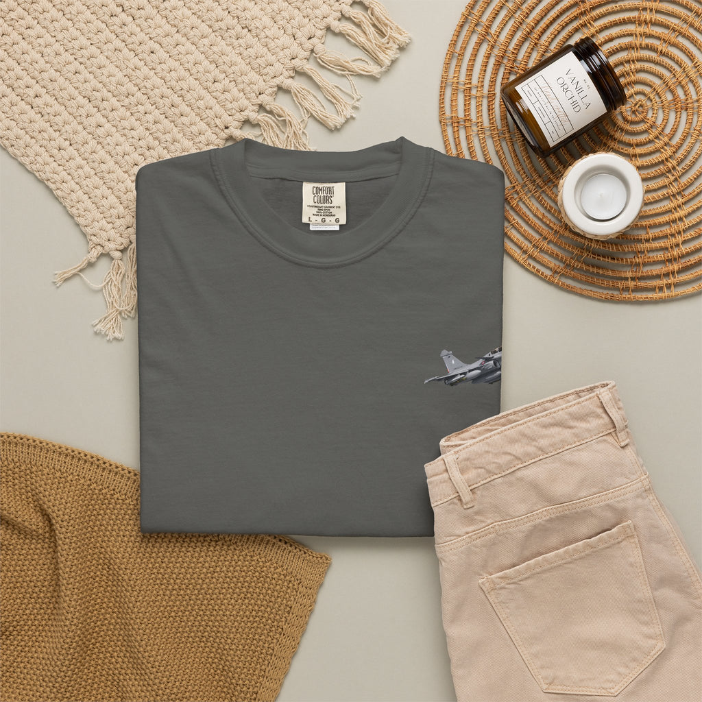 Jet Fighter Pocket T‑Shirt — Minimal Military Aircraft Graphic