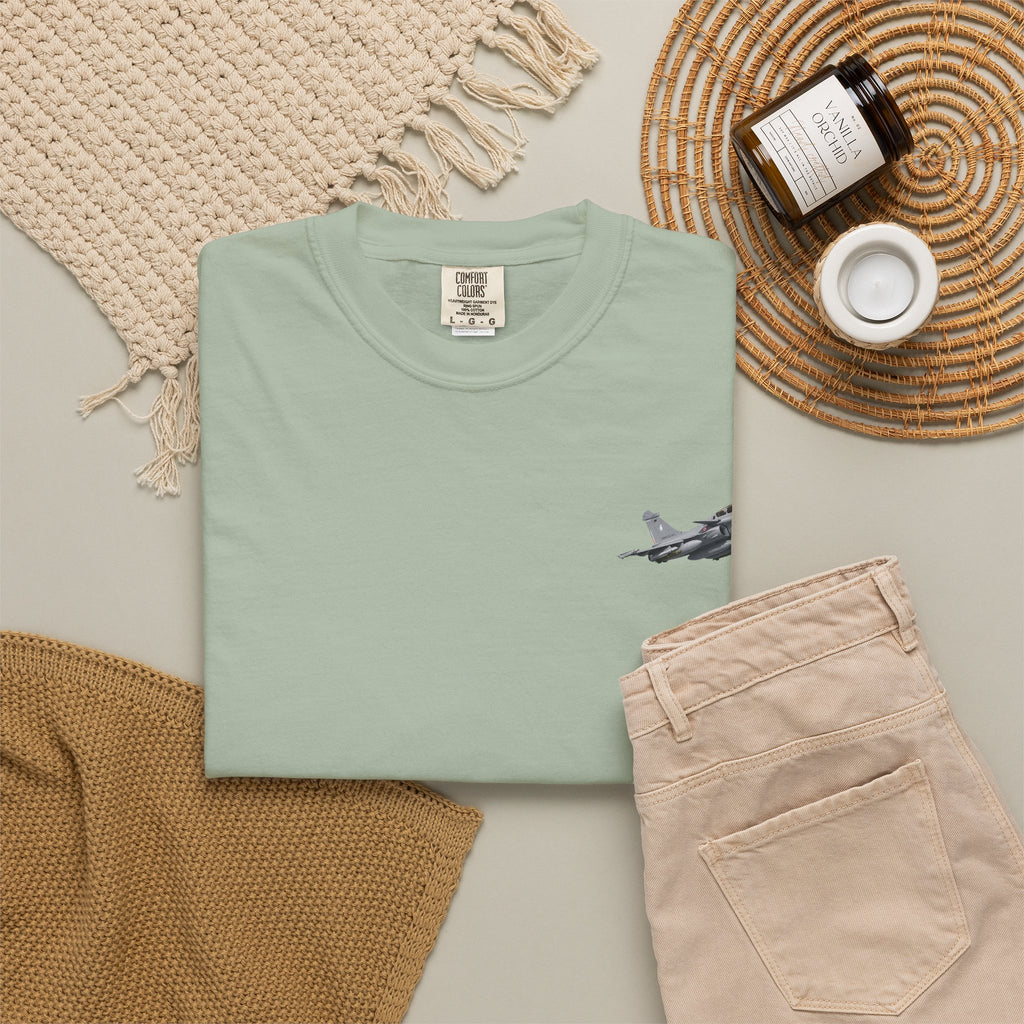 Jet Fighter Pocket T‑Shirt — Minimal Military Aircraft Graphic