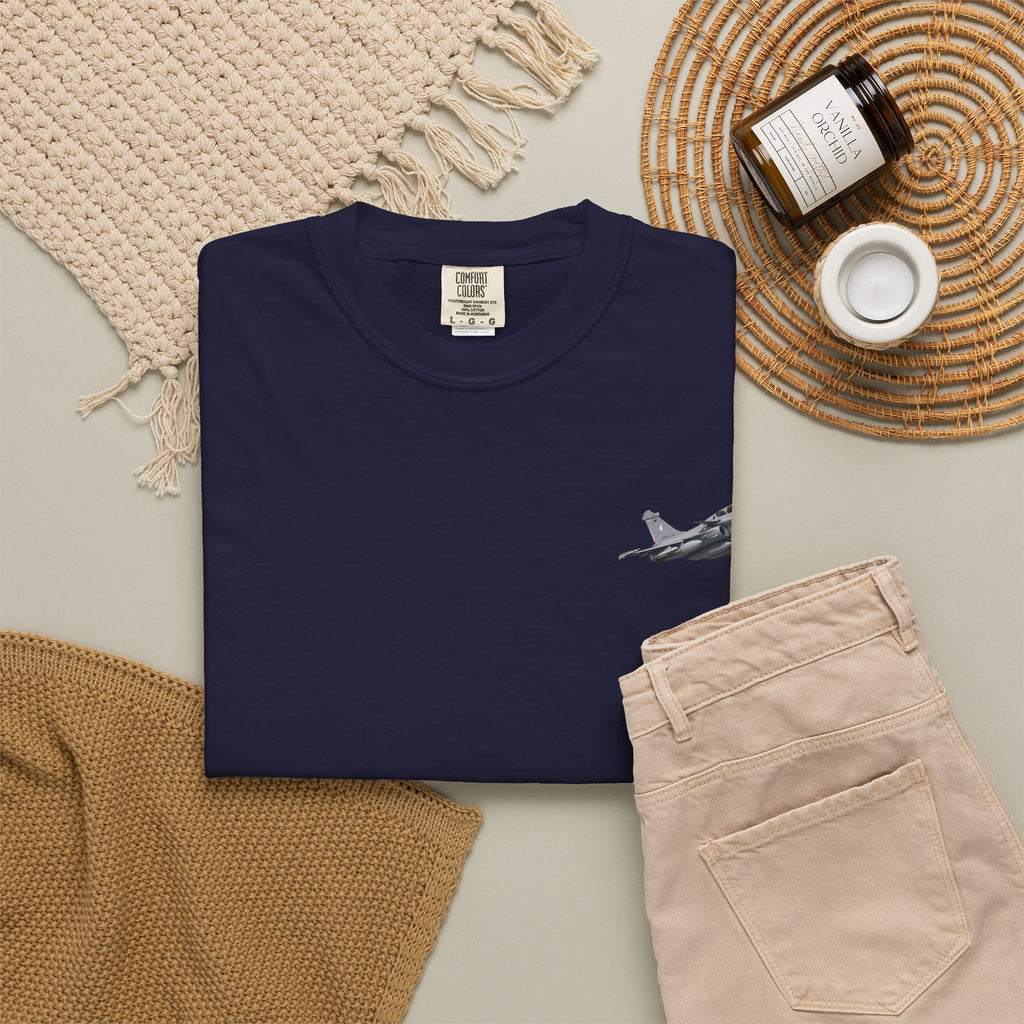 Jet Fighter Pocket T‑Shirt — Minimal Military Aircraft Graphic