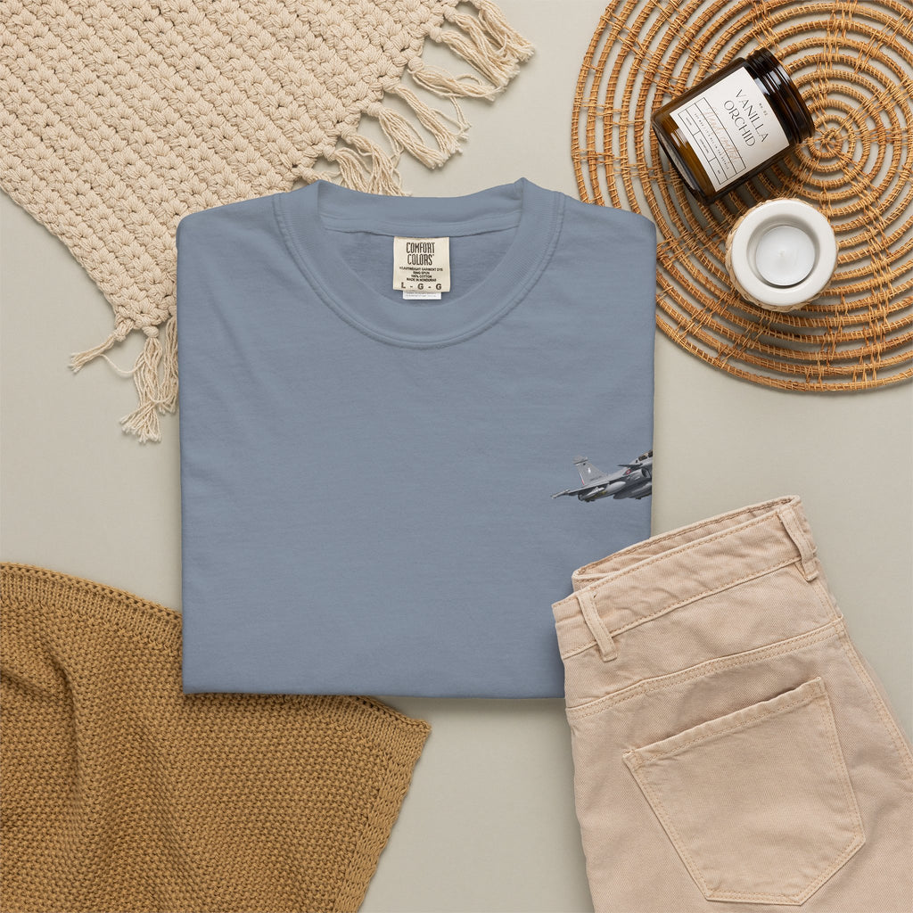 Jet Fighter Pocket T‑Shirt — Minimal Military Aircraft Graphic