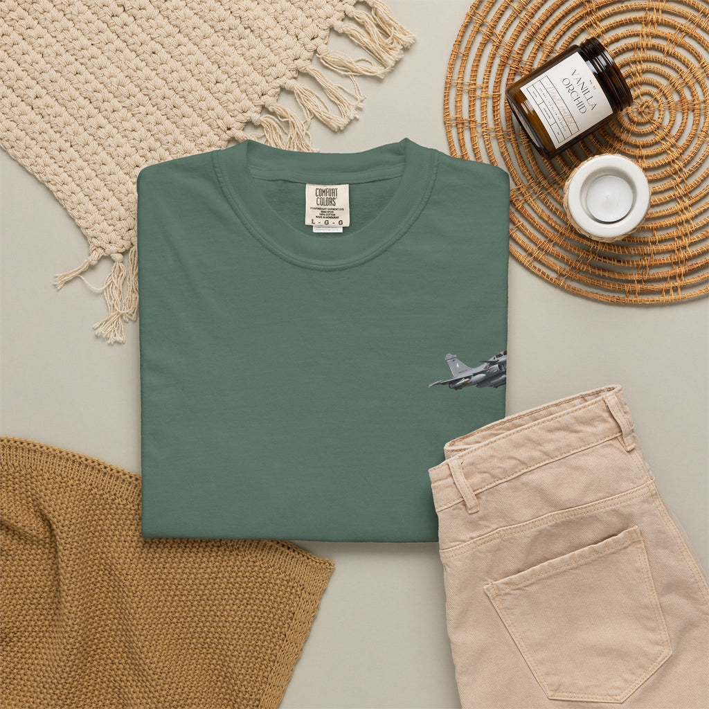 Jet Fighter Pocket T‑Shirt — Minimal Military Aircraft Graphic