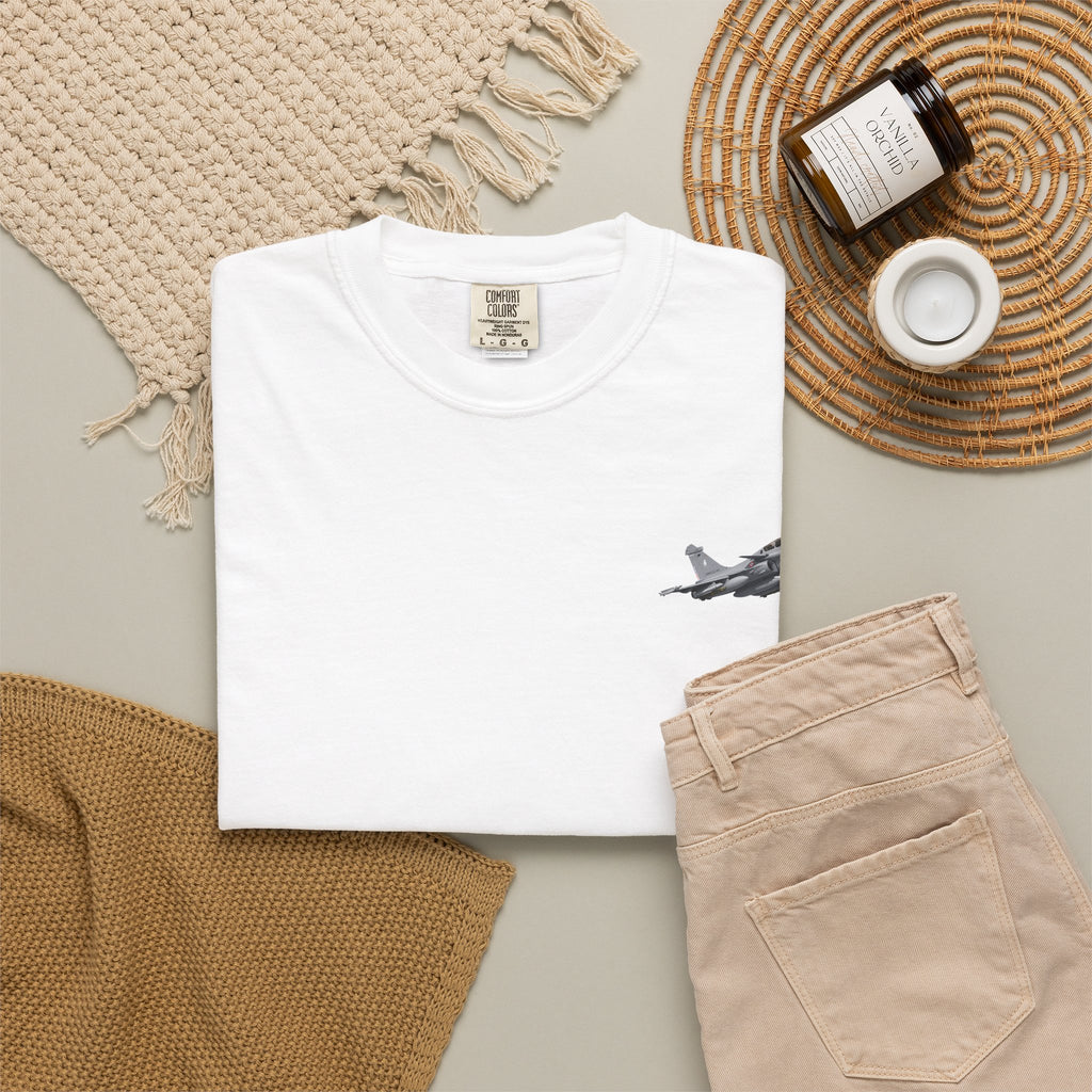 Jet Fighter Pocket T‑Shirt — Minimal Military Aircraft Graphic