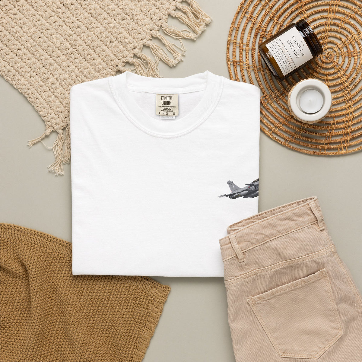Jet Fighter Pocket T‑Shirt — Minimal Military Aircraft Graphic